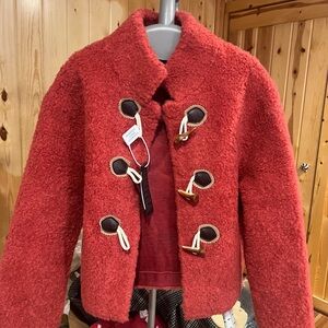 Chic Red Faux Suede bonded with Shearling Wool Jacket